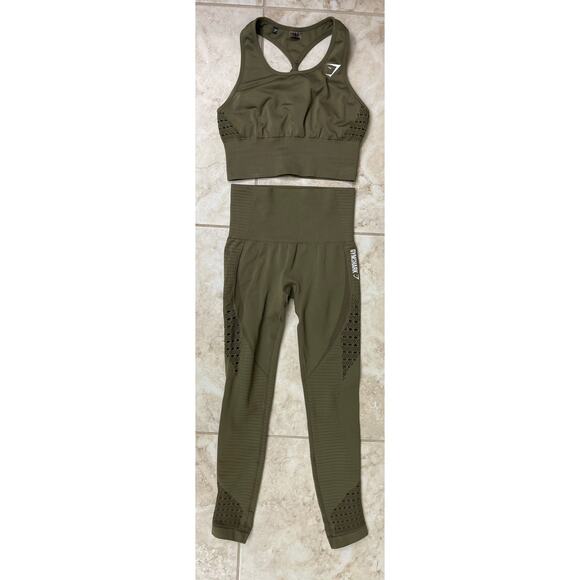 Gymshark NWOT Flex Dry Knit Cutout Workout Set small Olive Green 2 Piece - Picture 8 of 15